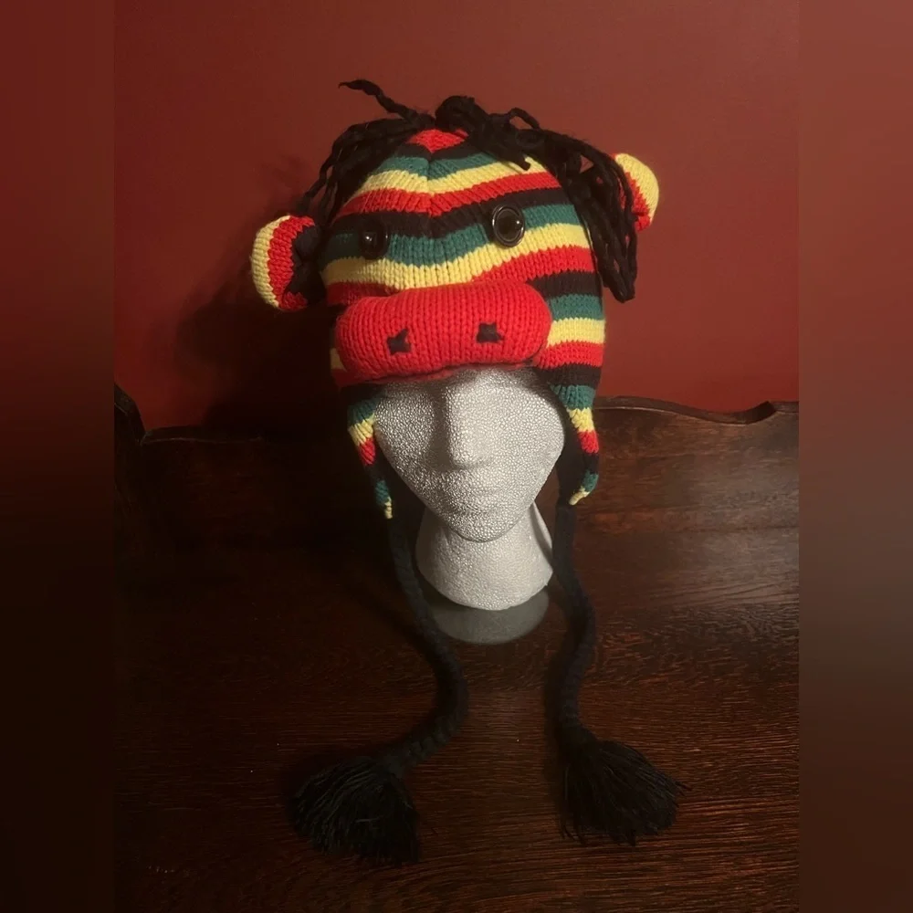 Colorful Knit Animal Reggae Hat with Ear Flaps